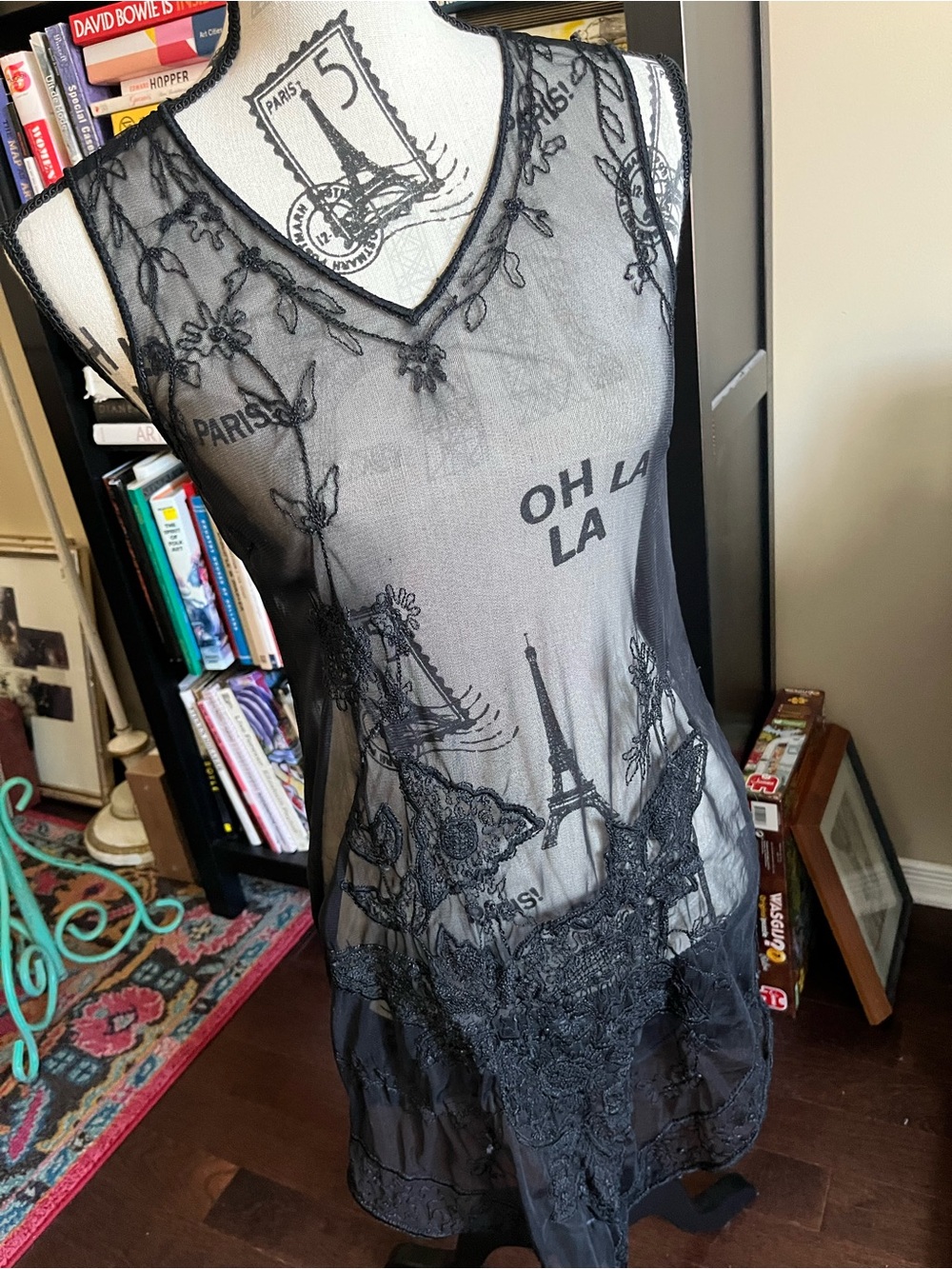 Vintage Tristan and Iseut Sheer Black Lace Dress